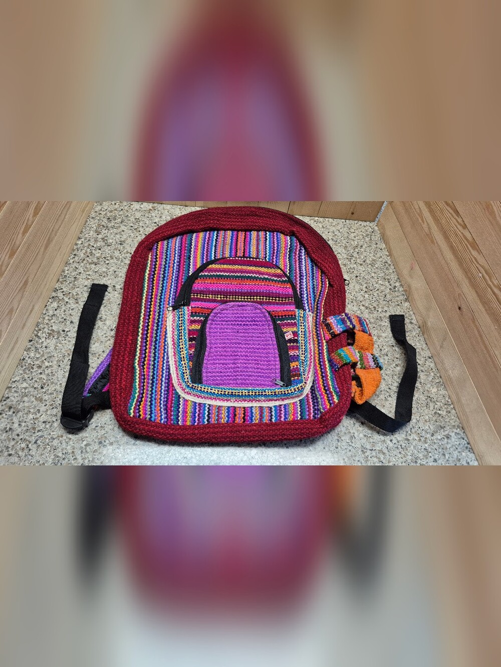 Peruvian Handwoven Backpack Boho Festival Colorful Striped Hippie Rucksack Bag